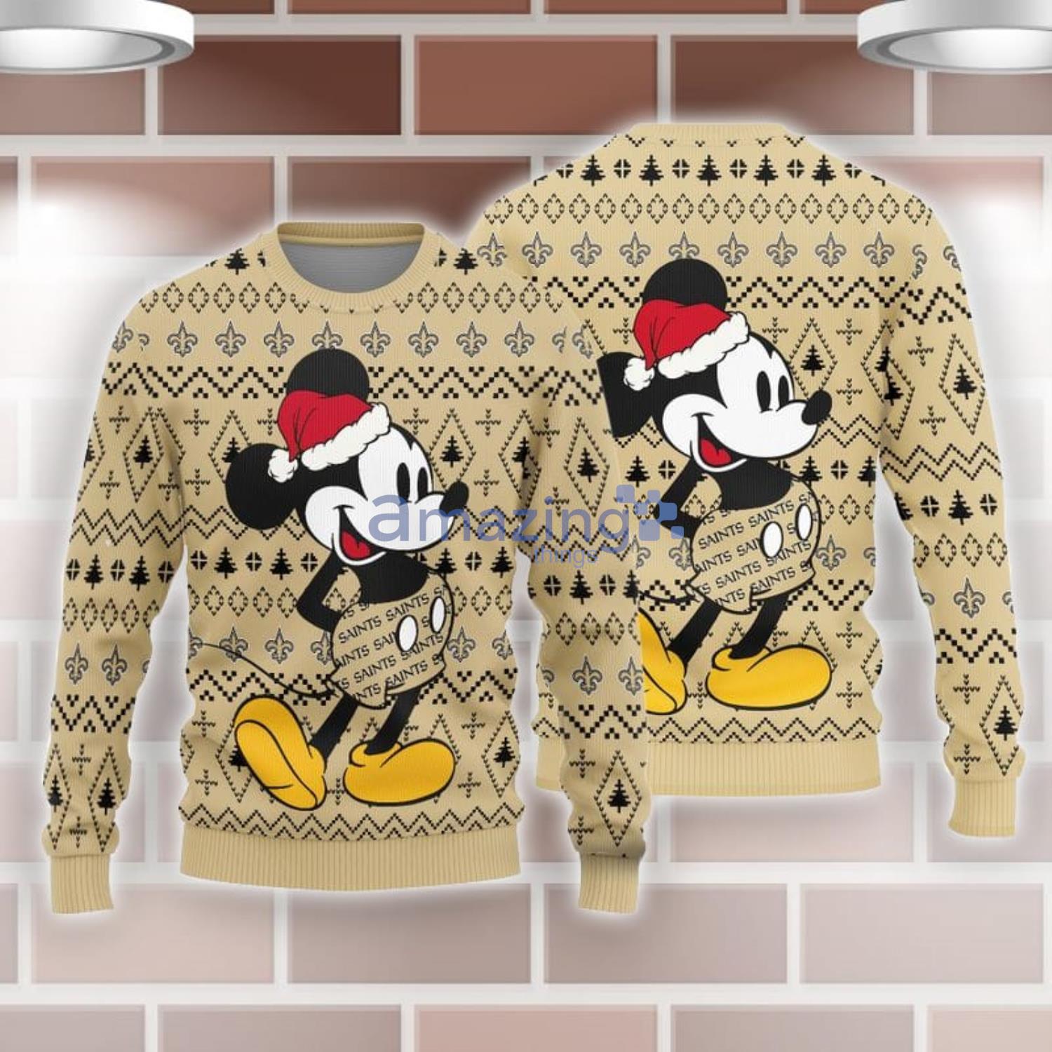 New Orleans Saints Mickey Mouse Knitting Pattern Ugly Christmas Sweater