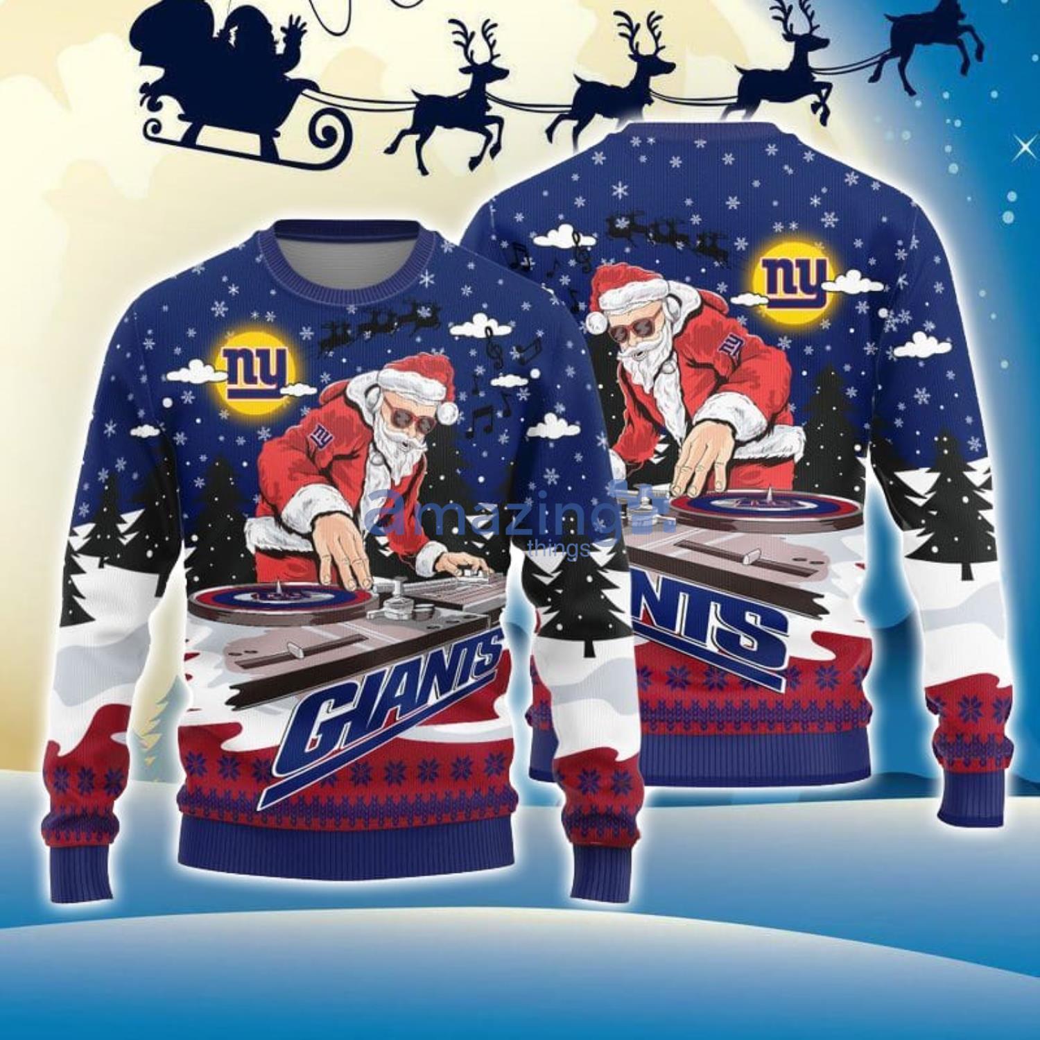 For Fans New York Giants Christmas Funny DJ Santa Ugly Christmas