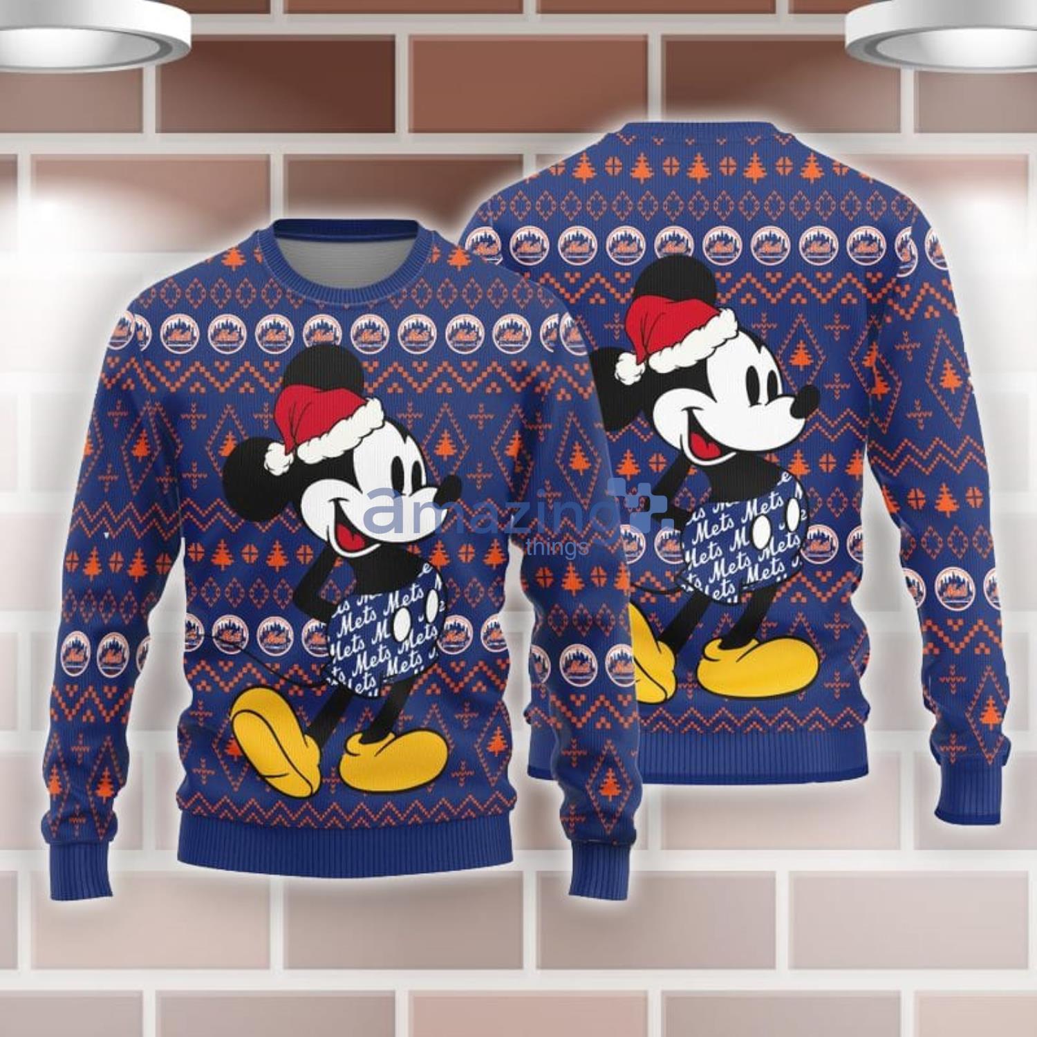 For Fans New York Mets Cute Mickey Christmas Pattern Ugly Christmas Sweater Product Photo 1