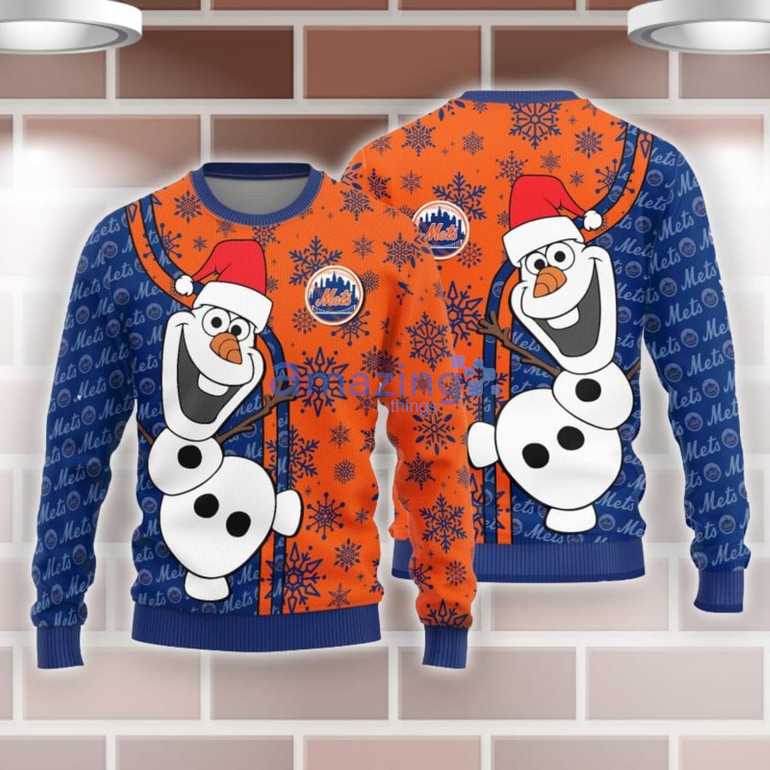 For Fans New York Mets Funny Olaf Cute Christmas Ugly Christmas Sweater Product Photo 1