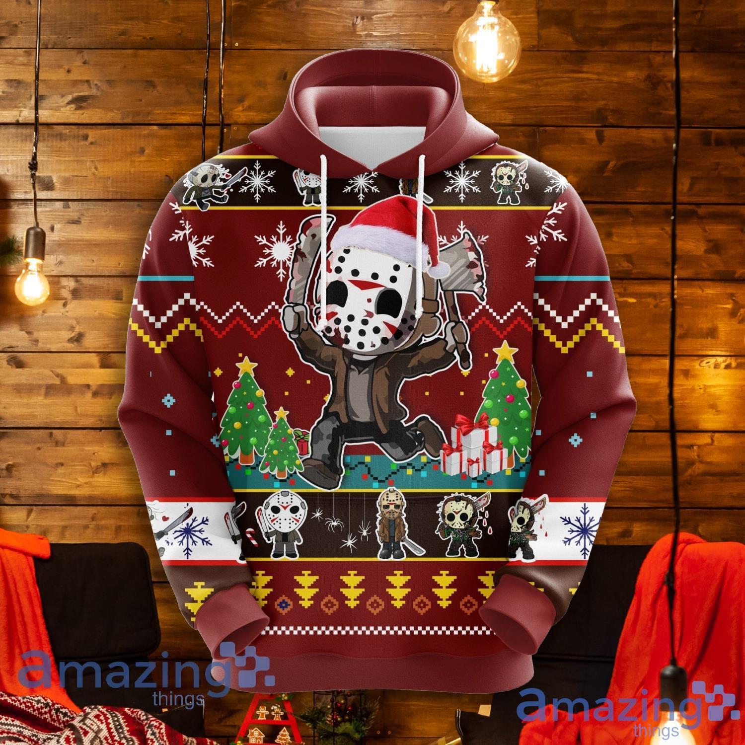 Friday The 13th Jason Voorhees Horror Movies Christmas Character Chibi Horror Christmas Cute Noel Mc Christmas Pattern All Print 3D Hoodie Product Photo 1