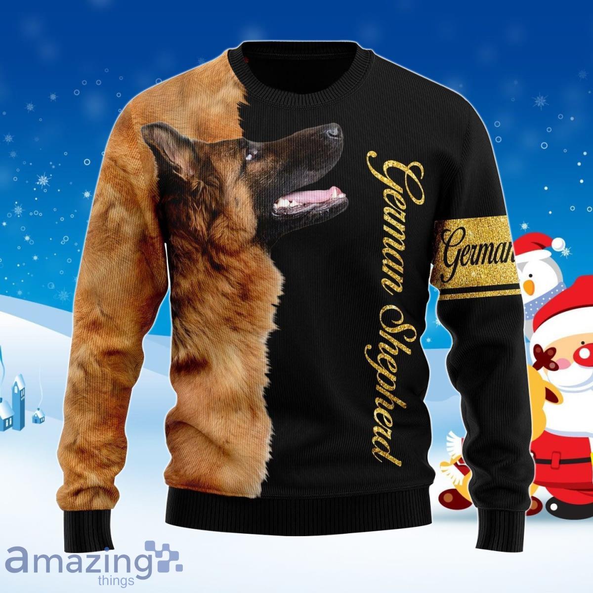 German Shepherd Half Cool Ugly Christmas Sweater For Men And Women image German Shepherd Half Cool Ugly Christmas Sweater For Men And Women Product Photo 1