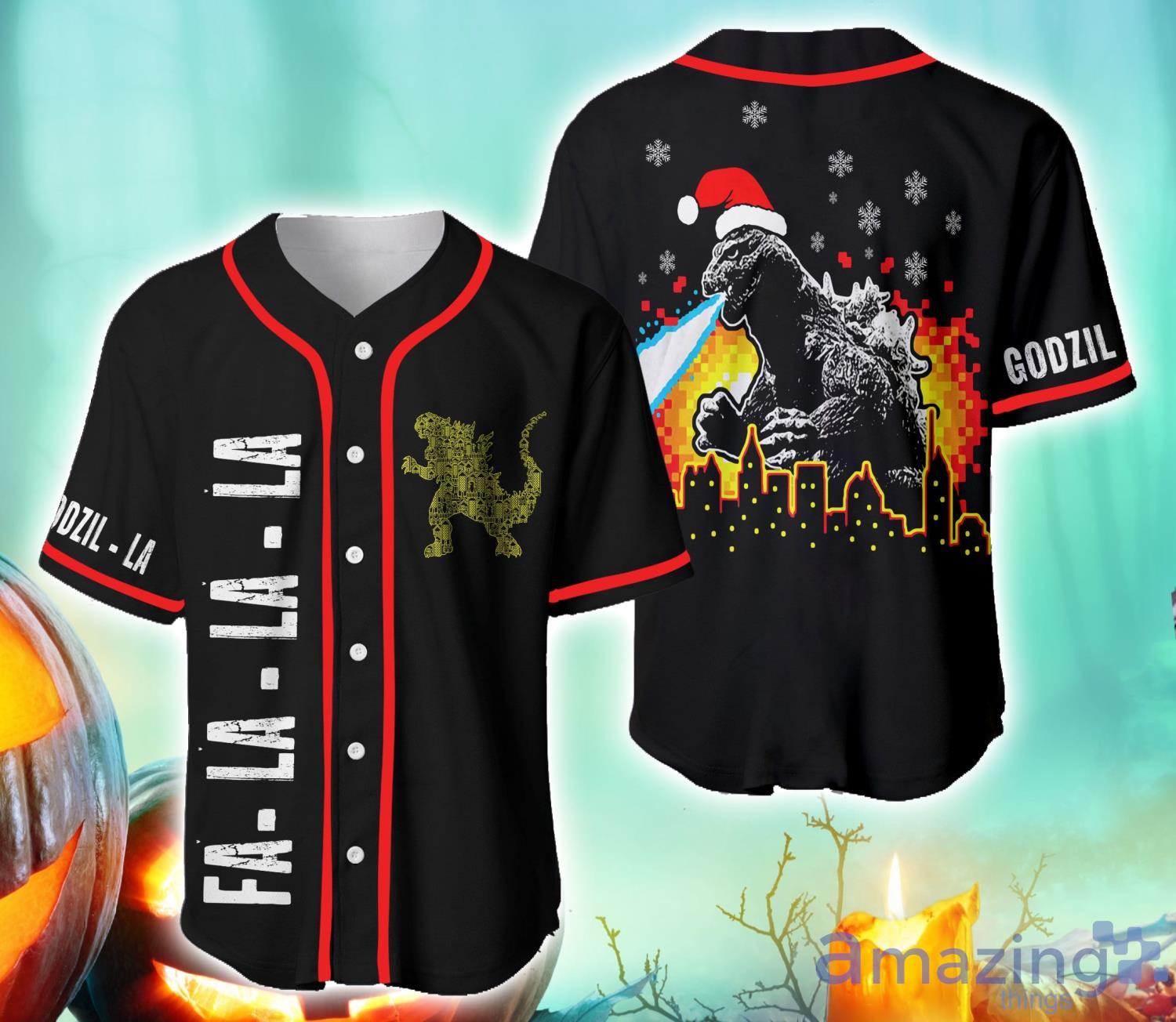 Godzilla Santa Hat Baseball Jersey Shirt