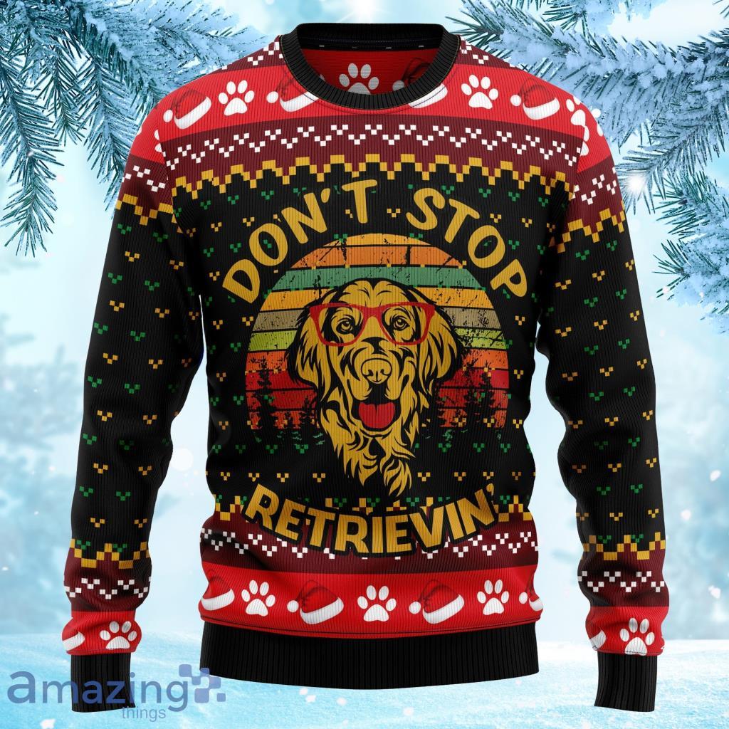 Golden Retriever Don‘T Stop Xmas Jumper Holiday Pullover Ugly Christmas Sweater 3D Product Photo 1