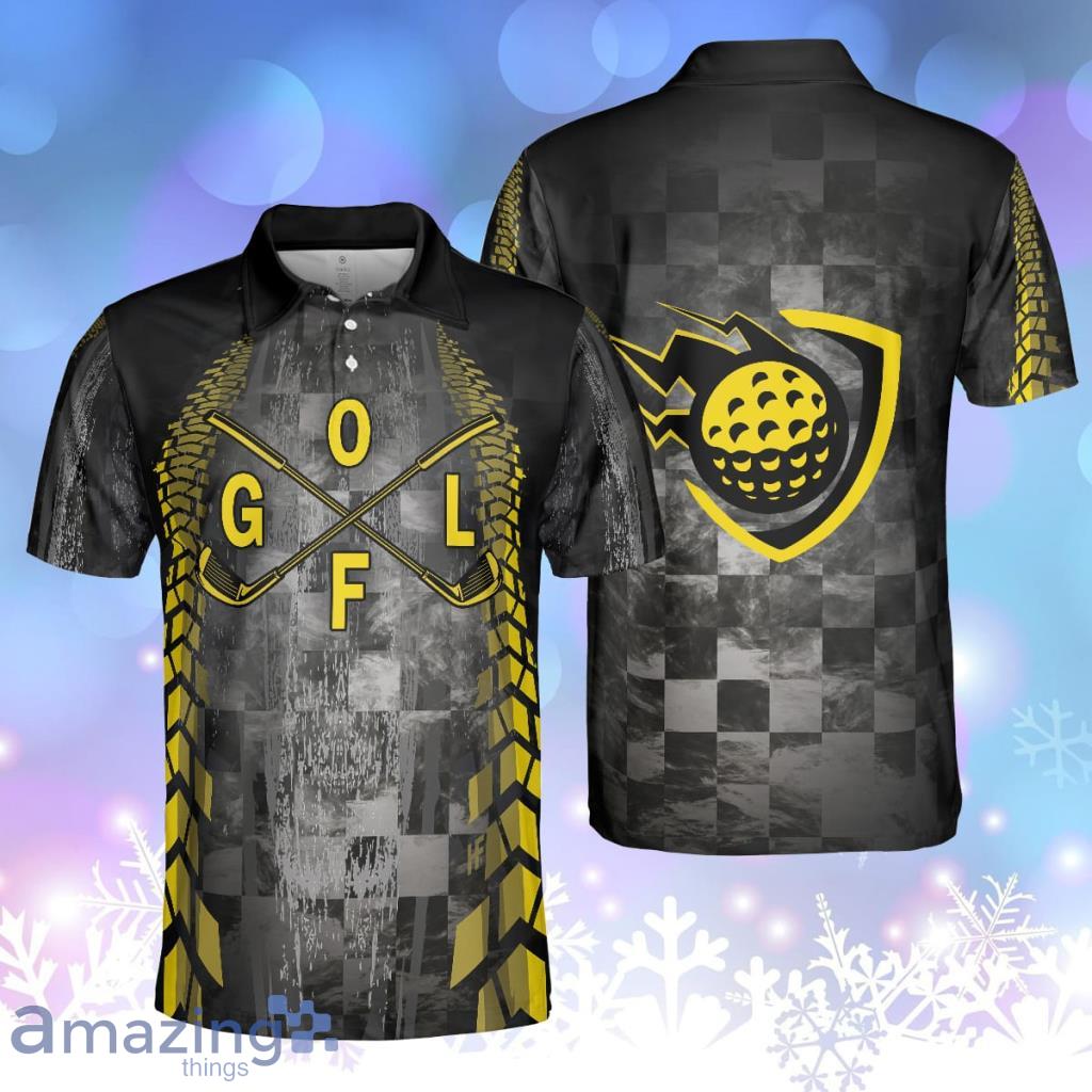 Golf Yellow Pattern Polo Shirt, Checker Pattern Racing Polo Shirt Product Photo 1