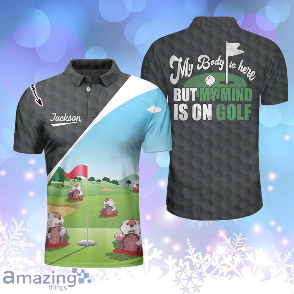 Gopher My Mind Is On Golf Personalized Polo Shirt, Personalized For Men, Cool Gift For Golfers Product Photo 1