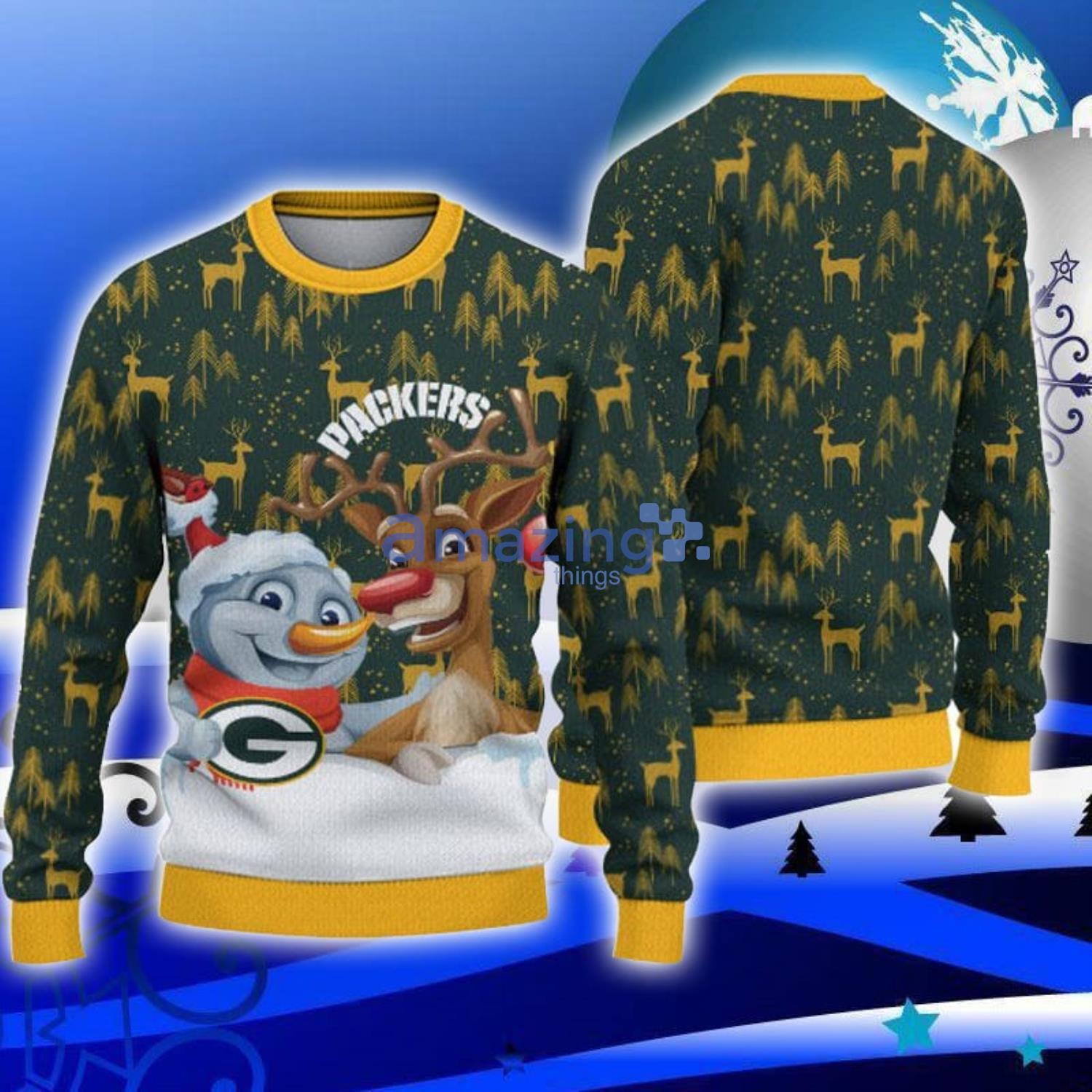 Green Bay Packers Christmas Reindeer Ugly Christmas Sweater For Fans