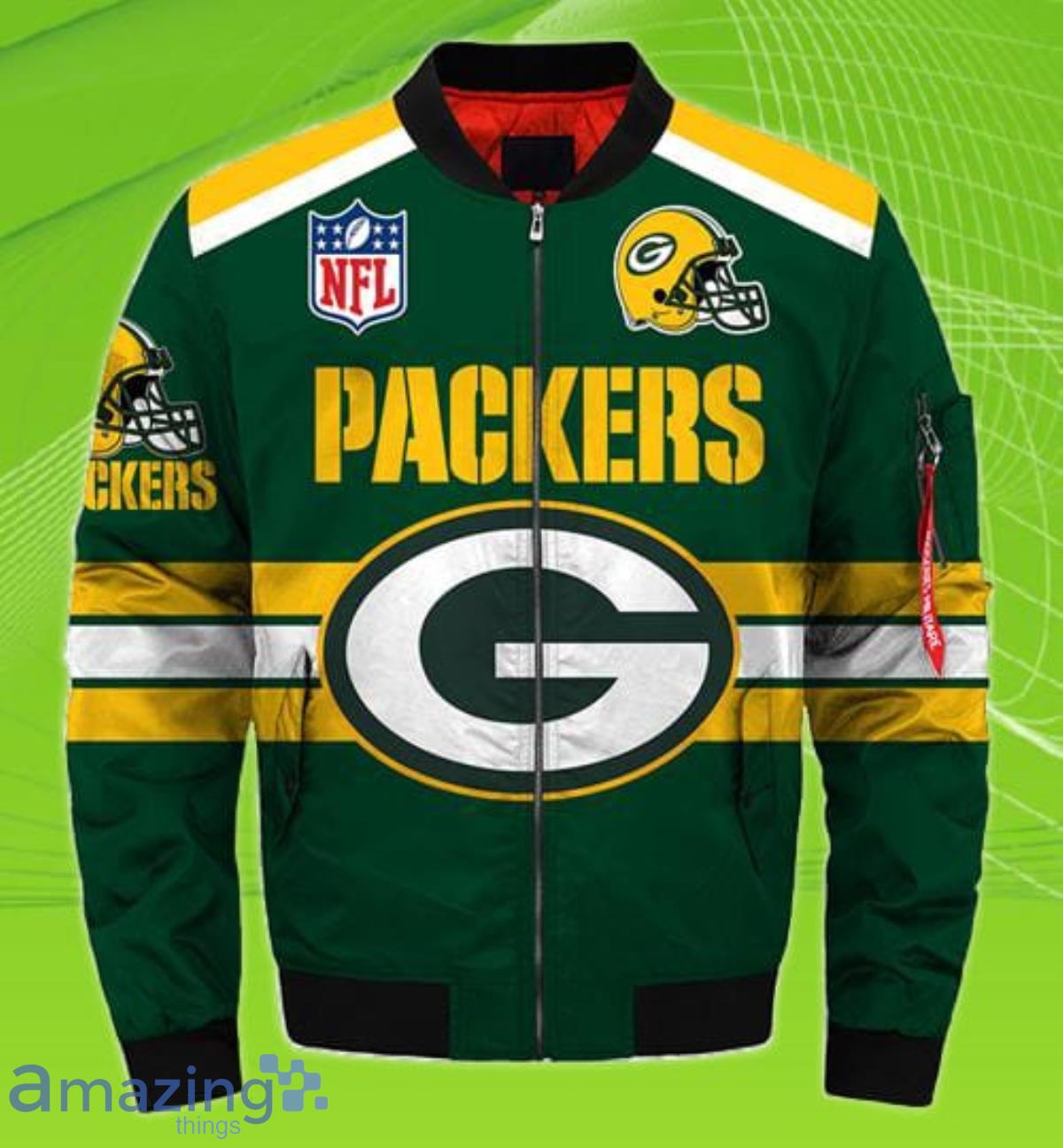 NFL Green Bay Packers Yellow Green Bomber Jacket 3D