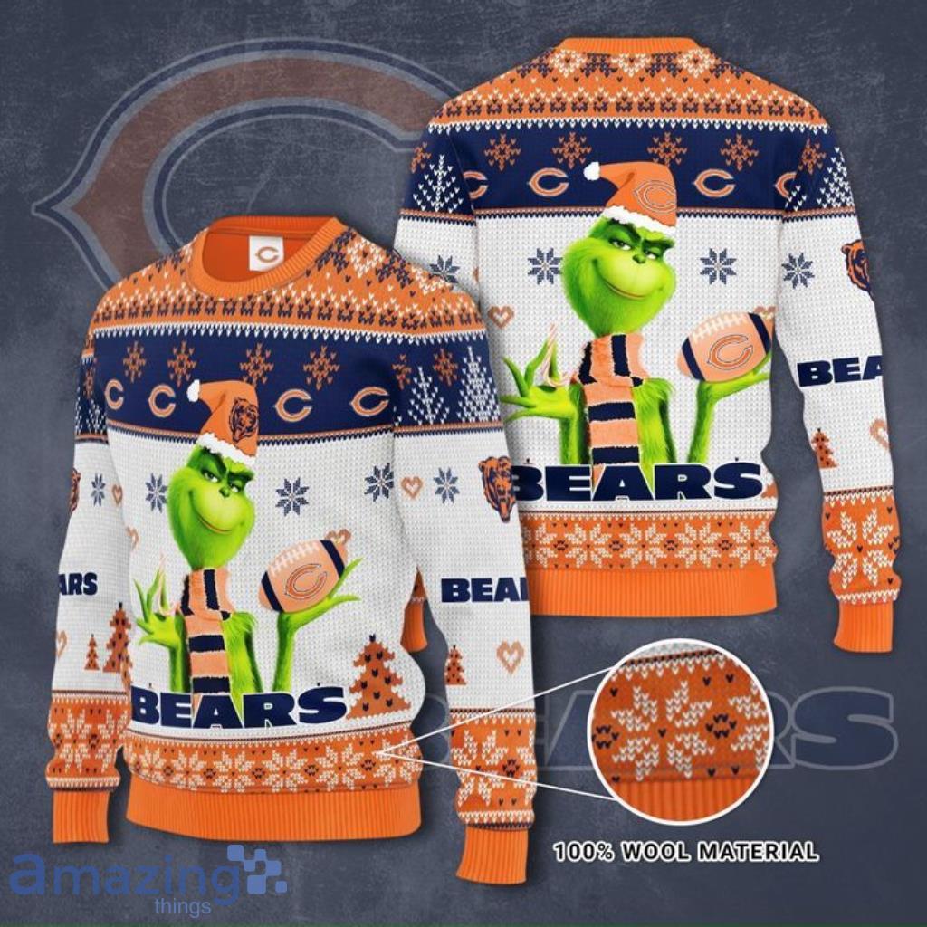 Grinch Chicago Bears 3D Ugly Christmas Sweater Product Photo 1