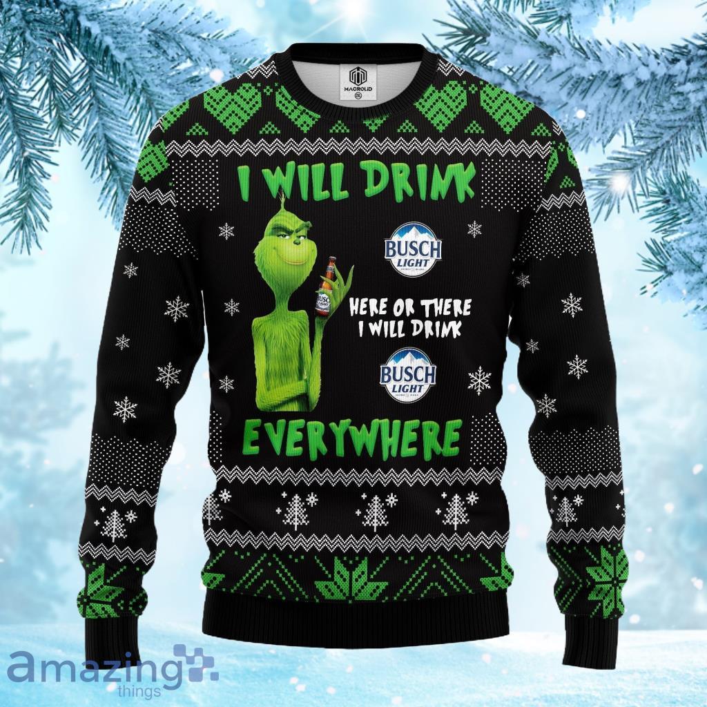 Grinch Drunk Busch Beer Ugly Christmas Sweater 3D Gift For Men And Women Product Photo 1