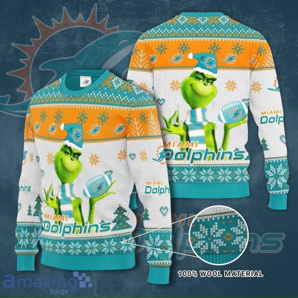 Grinch Miami Dolphins 3D Ugly Christmas Sweater Product Photo 1