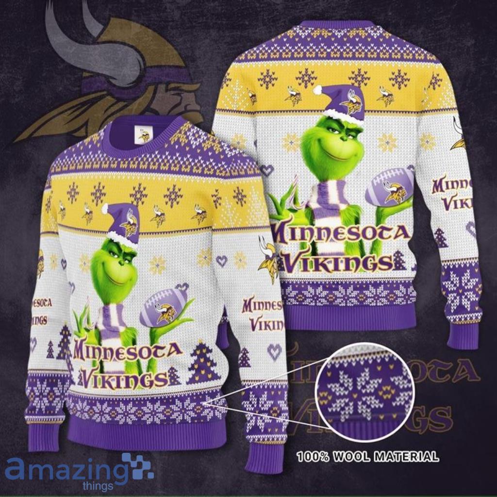 Grinch Minnesota Vikings 3D Ugly Christmas Sweater