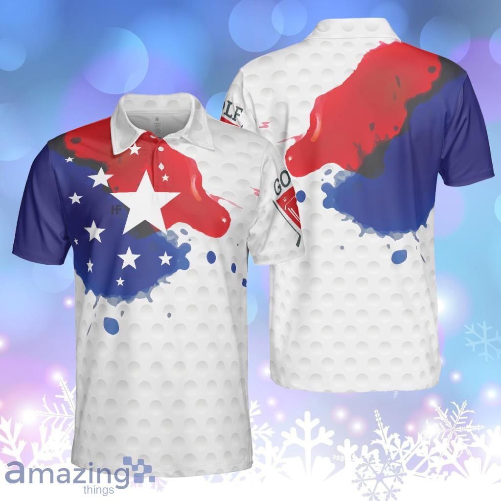 Grunge Style American Flag Polo Shirt, Golf Pattern Wet Paint Polo Shirt, Patriotic For Men Product Photo 1