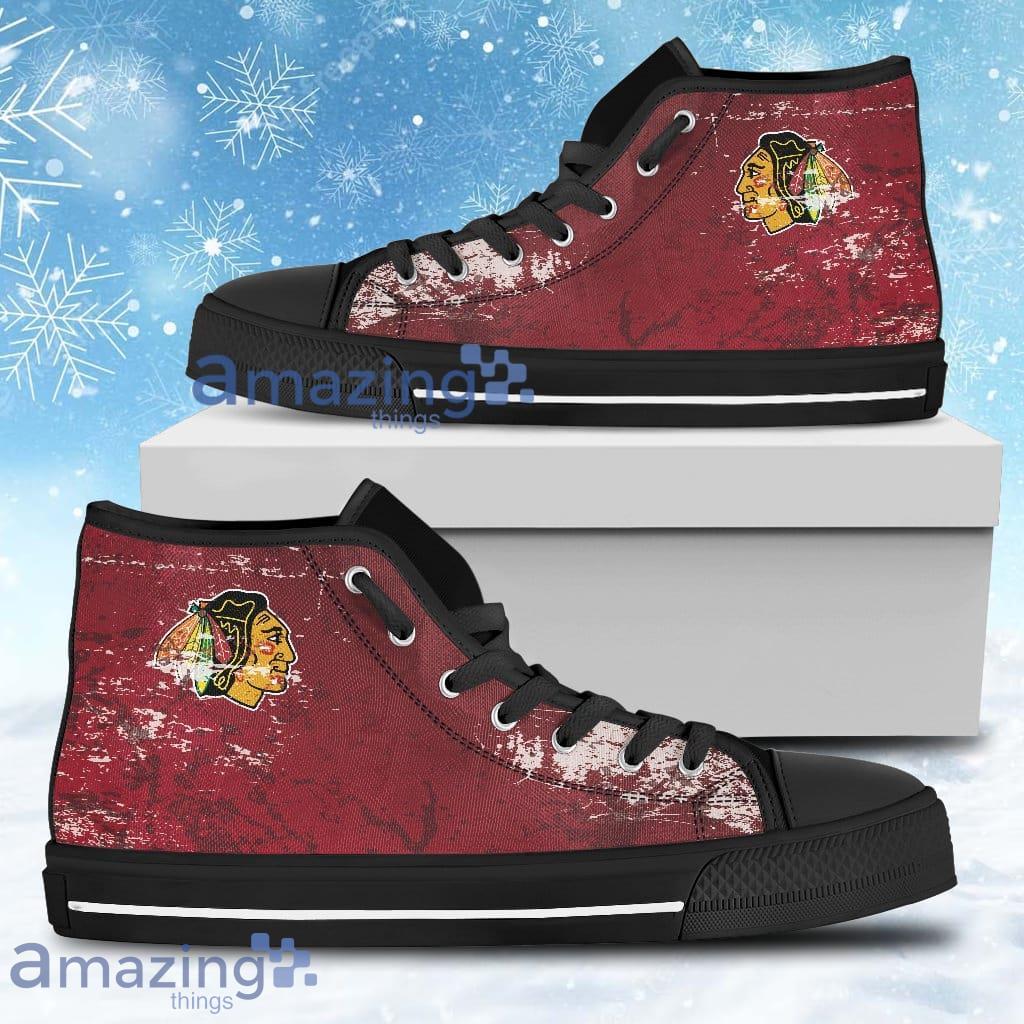 Grunge Vintage Logo Chicago Blackhawks High Top Shoes For Men And Women Product Photo 1