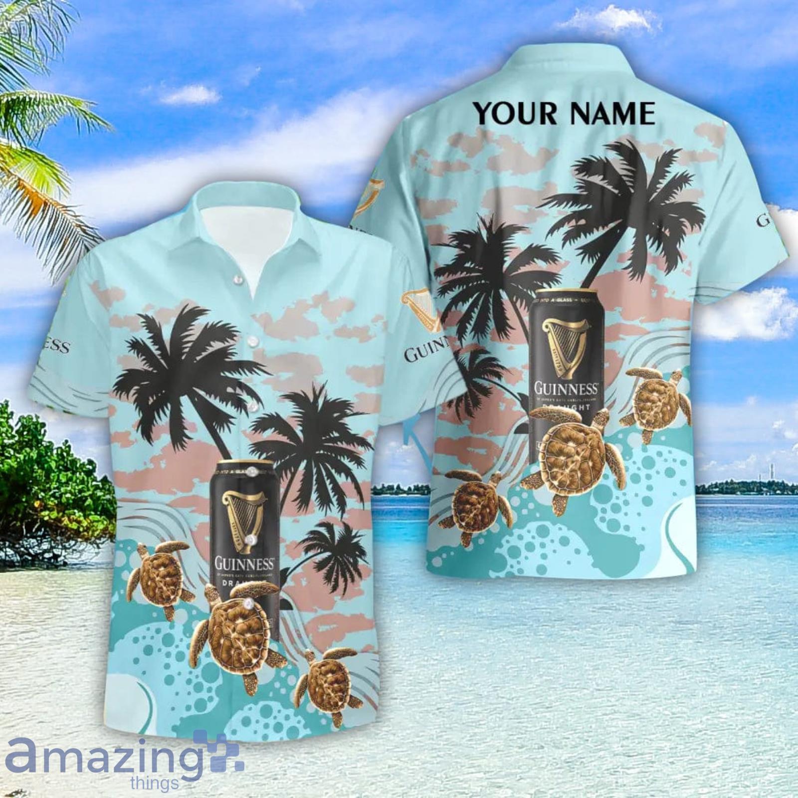 Guinness Turtles Palm Tree Hawaiian Shirt And Shorts Custom Name Special Summer Gift Product Photo 1