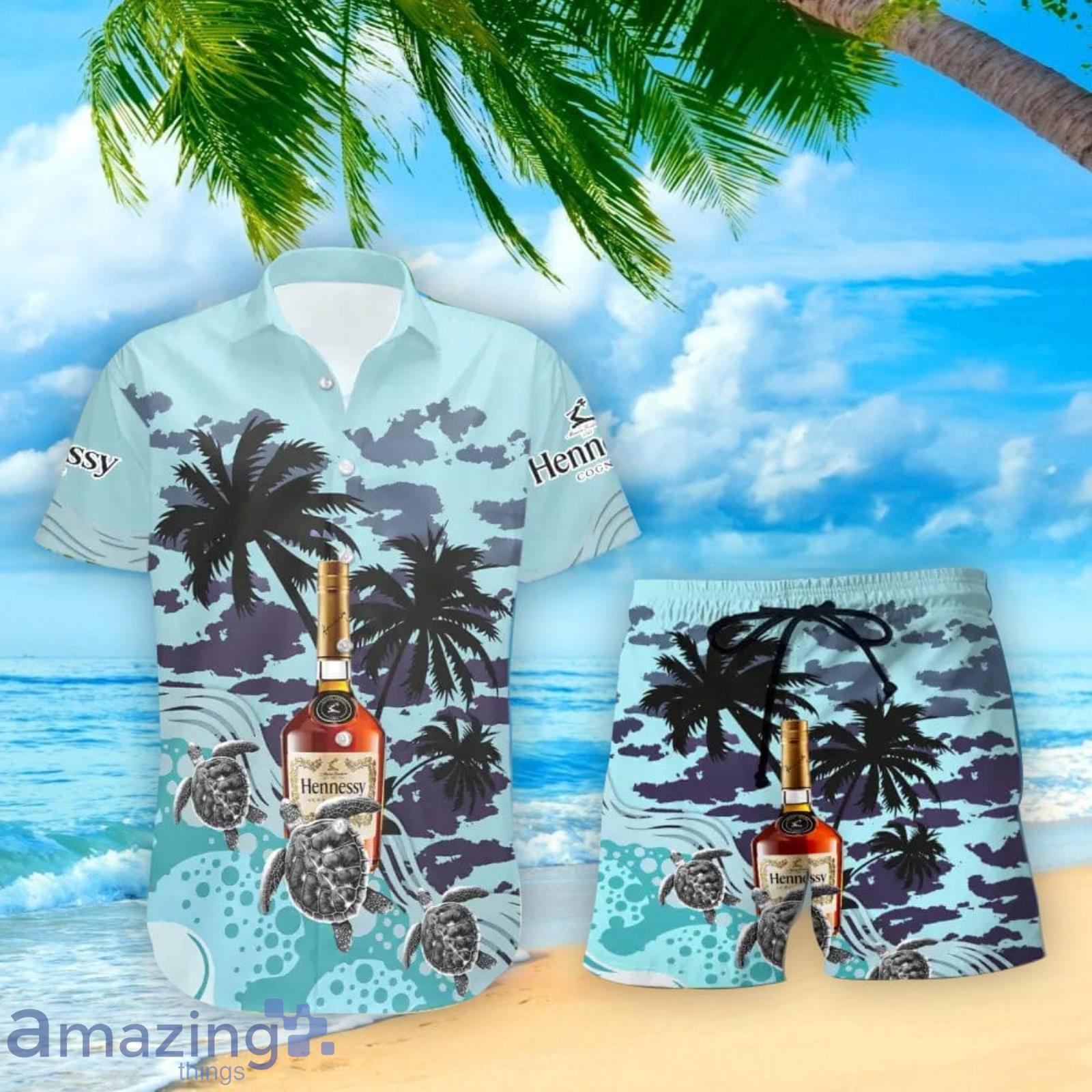 Hennessy Turtles Palm Tree Hawaiian Shirt And Shorts Custom Name Special Summer Gift Product Photo 1