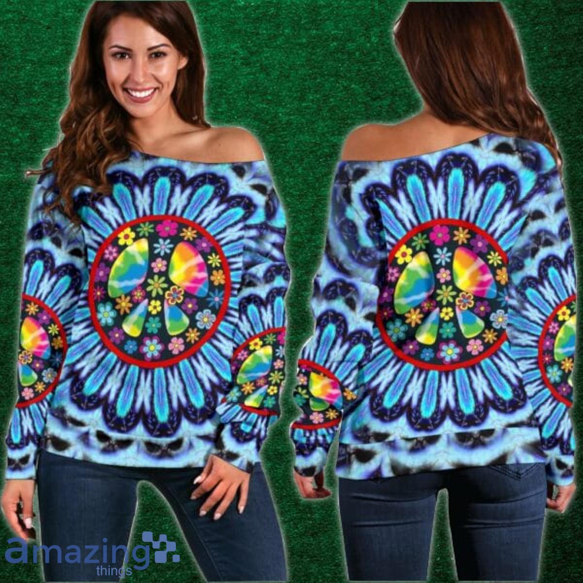 Hippie Blue Sunflower Little Flower Shoulder Sweater Impressive Gift Product Photo 1