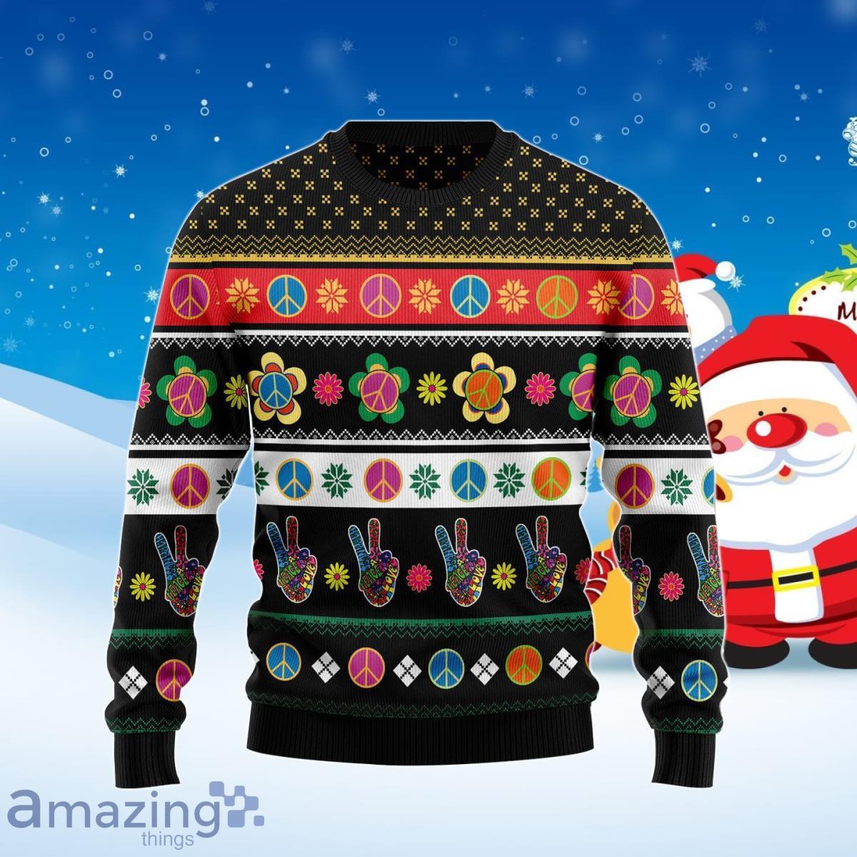 Hippie Peace Sign Ugly Christmas Sweater Best Gift For Men And Women Product Photo 1 Hippie Peace Sign Ugly Christmas Sweater Best Gift For Men And Women Product Photo 1