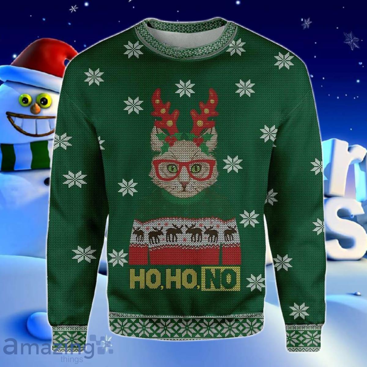 Ho Ho No Cat Christmas Ugly Christmas Sweater Best Gift For Men And Women Product Photo 1