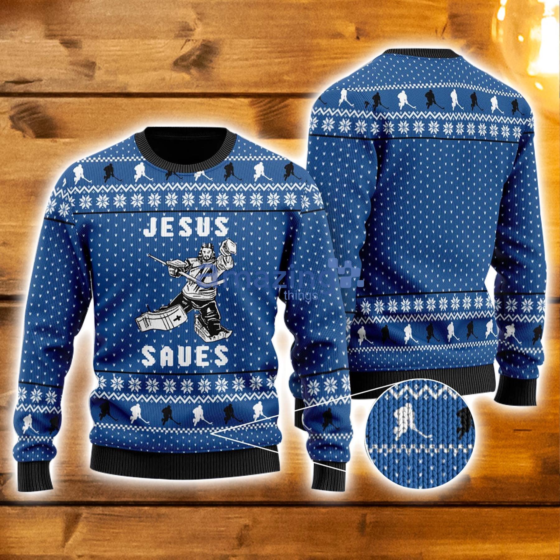 Hockey Jesus Saves 3D Ugly Christmas Sweater Xmas Christmas Gifts Product Photo 1