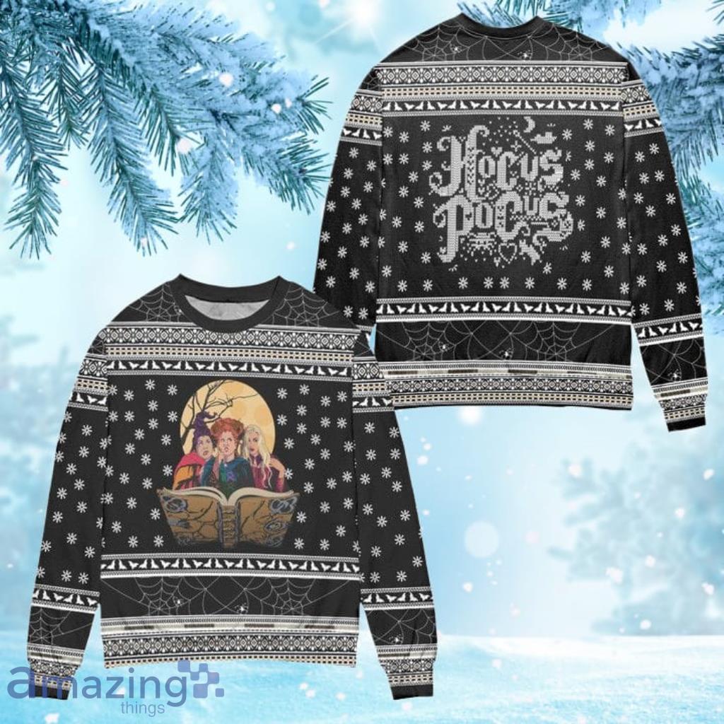 Hocus Pocus Spider Web Snowflake Pattern Ugly Christmas Sweater - Black Product Photo 1