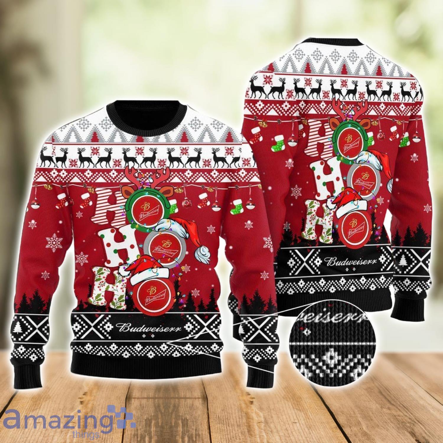 HoHoHo Budweiser Beer Ugly Christmas Sweater Xmas Gift Men And Women Christmas Sweater Product Photo 1