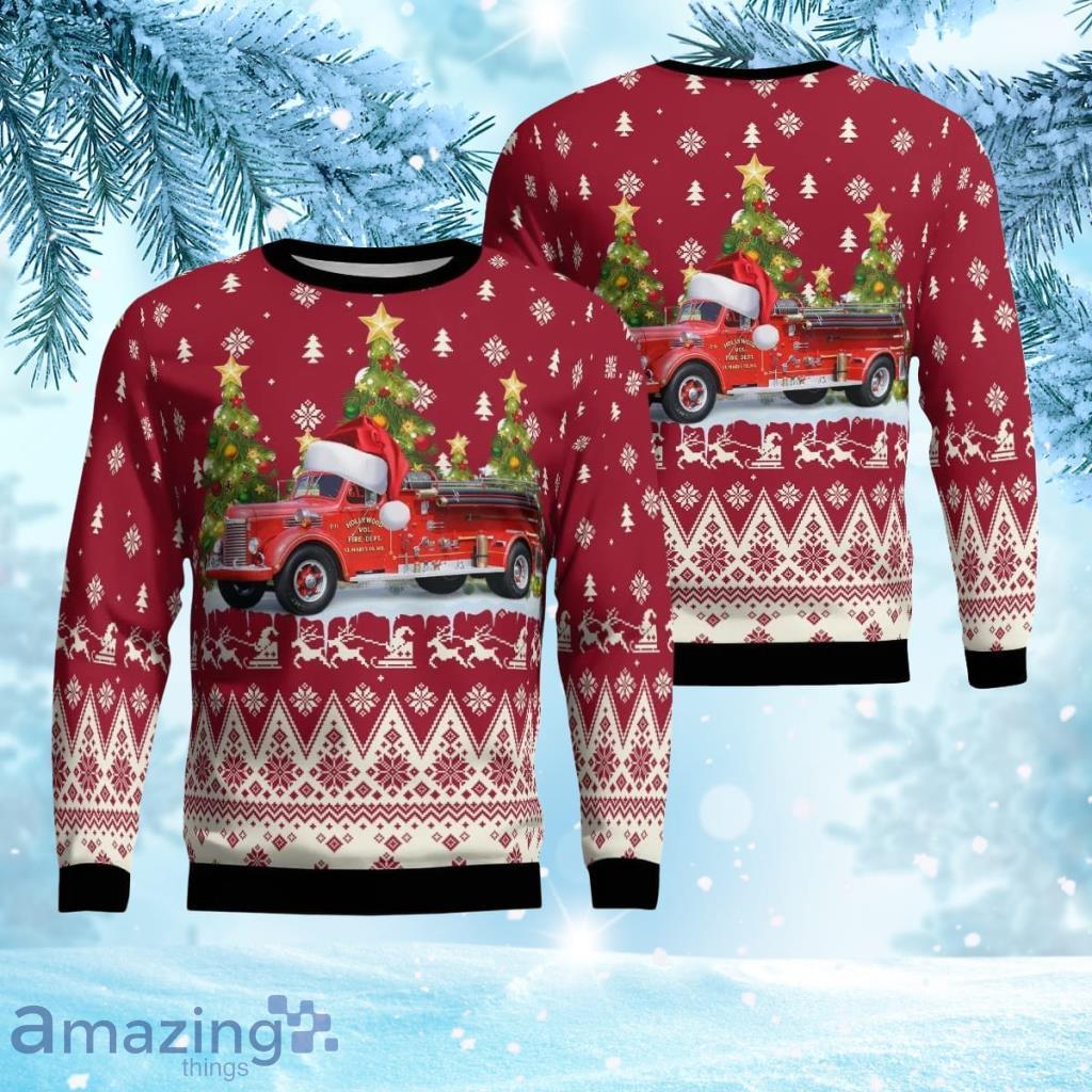 Hollywood, Maryland, Hollywood Volunteer Fire Department Antique Engine Christmas Ugly Sweater 3D Gift For Men And Women Product Photo 1
