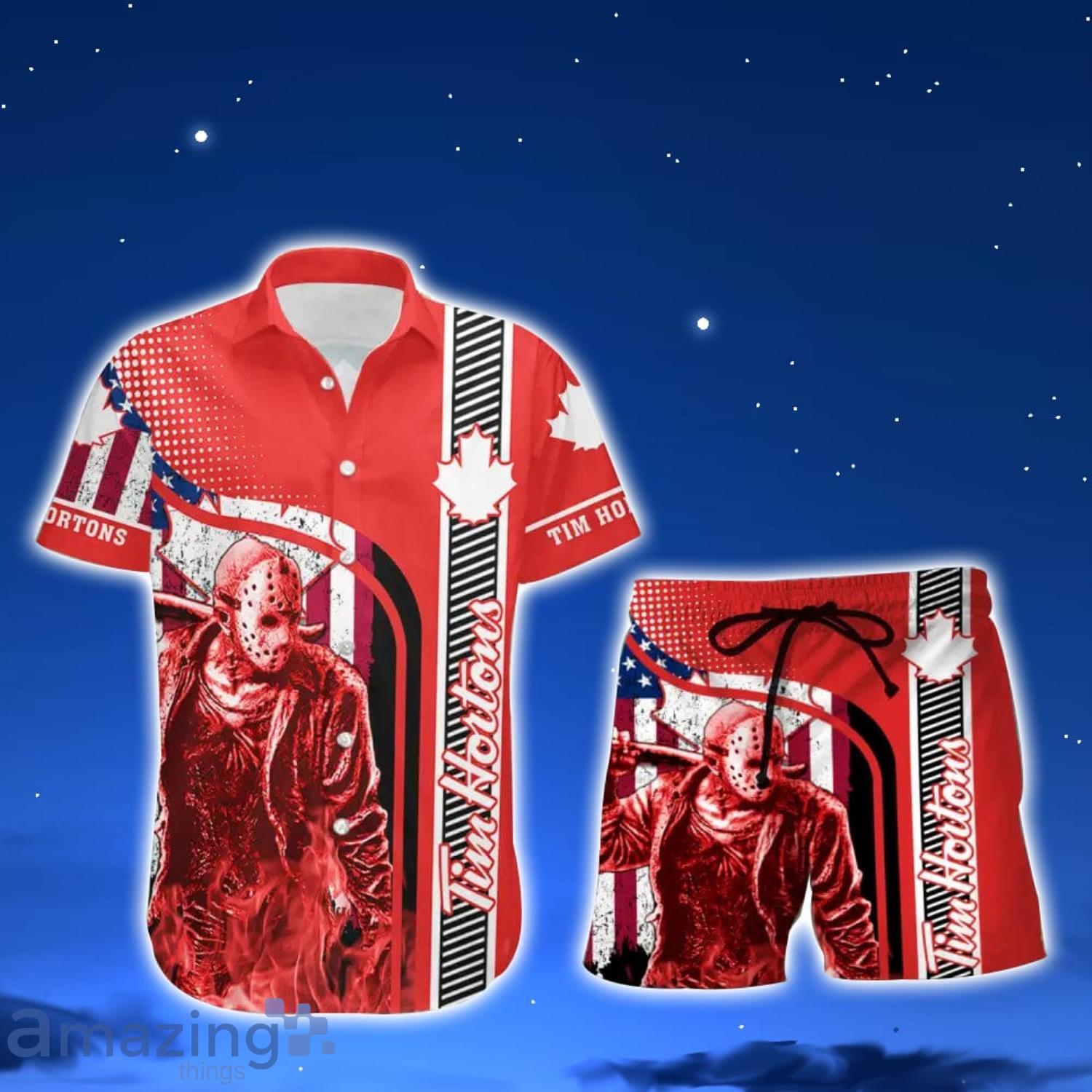 Horror Character Jason Voorhees Tim Hortons Hawaiian Shirt And Shorts Halloween Gift For Men And Women Product Photo 1