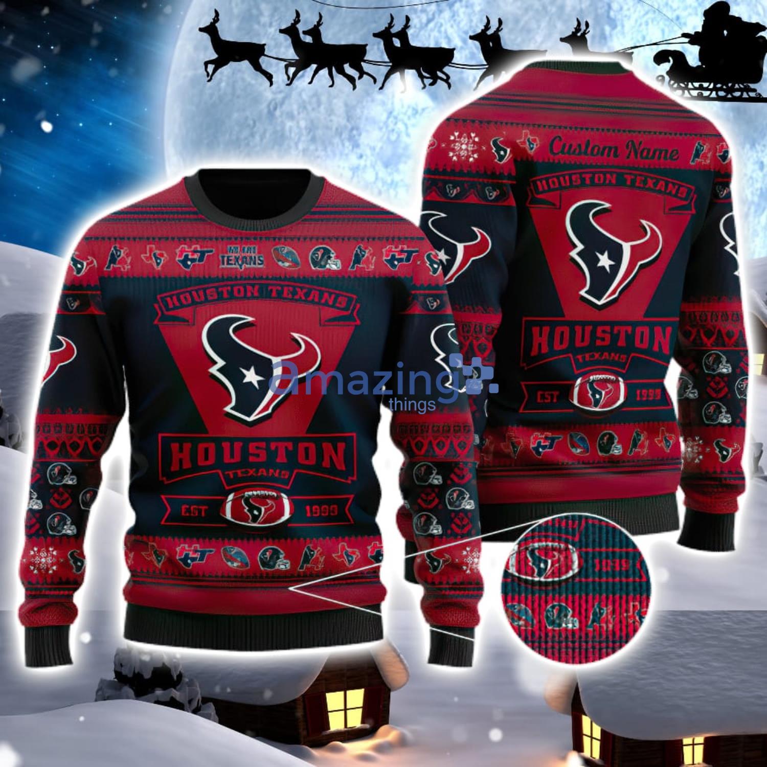 Houston Texans Christmas Tree Pattern Ugly Christmas Sweater - Freedomdesign