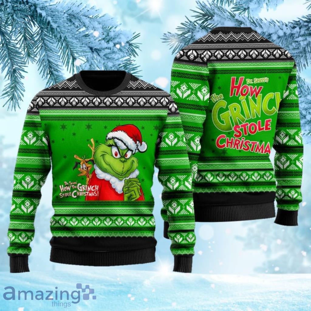 How Grinch Stole Christmas 3D Faux Wool Ugly Christmas Sweater Product Photo 1