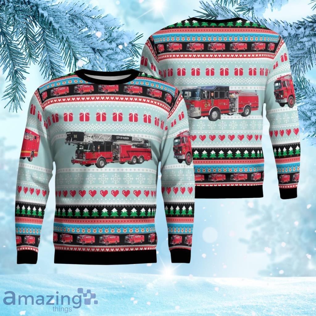 Hudson, New York, City Of Hudson Fire Department V1 Christmas Ugly Sweater 3D Product Photo 1
