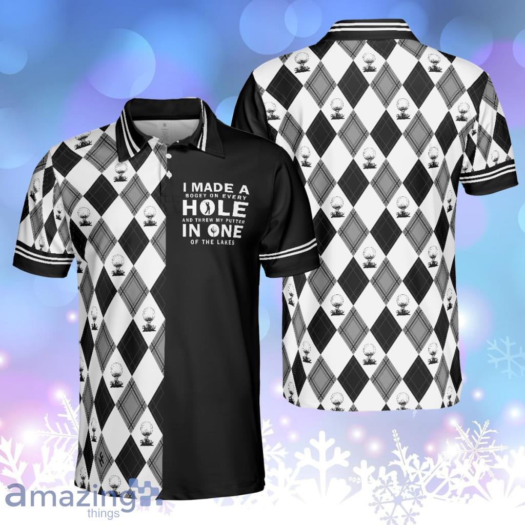 I Made A Bogey On Every Hole Polo Shirt, Black And White Argyle Pattern Polo Shirt, Cool For Men Product Photo 1