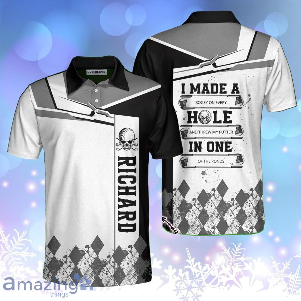I Made A Hole In One Golf V2 Personalized Polo Shirt, Black And White Argyle Pattern Polo Shirt, Personalized Golf Gift Product Photo 1