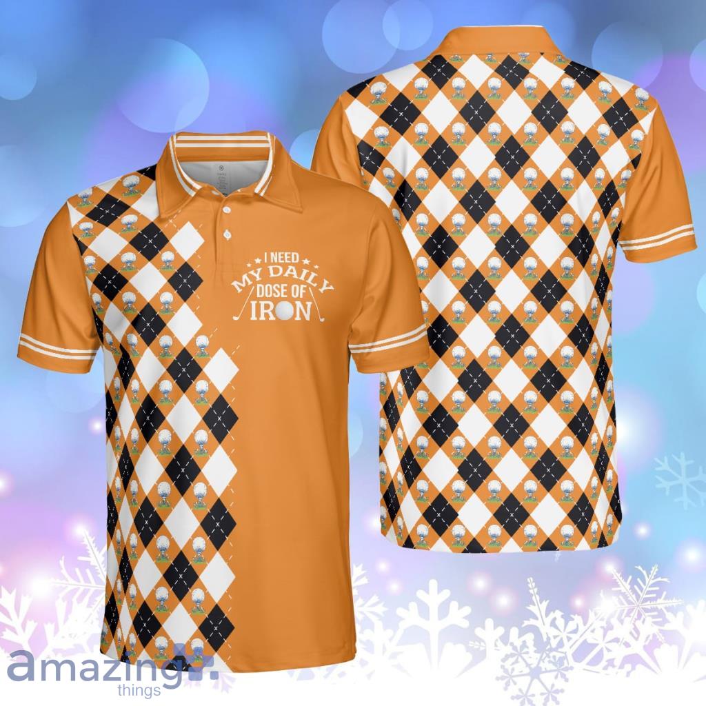 I Need My Daily Dose Of Iron Remastered Polo Shirt, Argyle Pattern Polo Shirt Product Photo 1