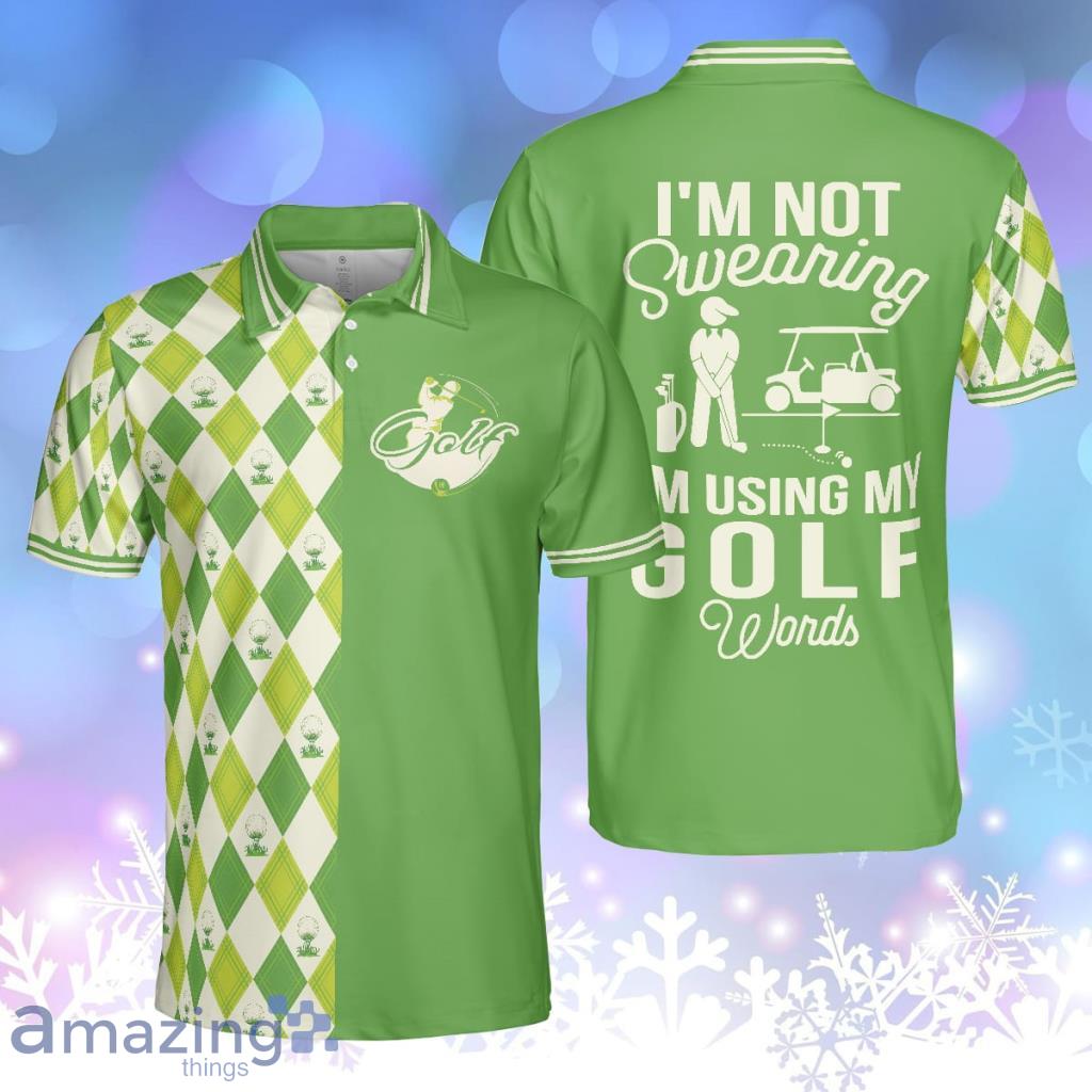 I'm Not Swearing I'm Using My Golf Words Polo Shirt, Green Argyle Pattern For Male Golfers Product Photo 1