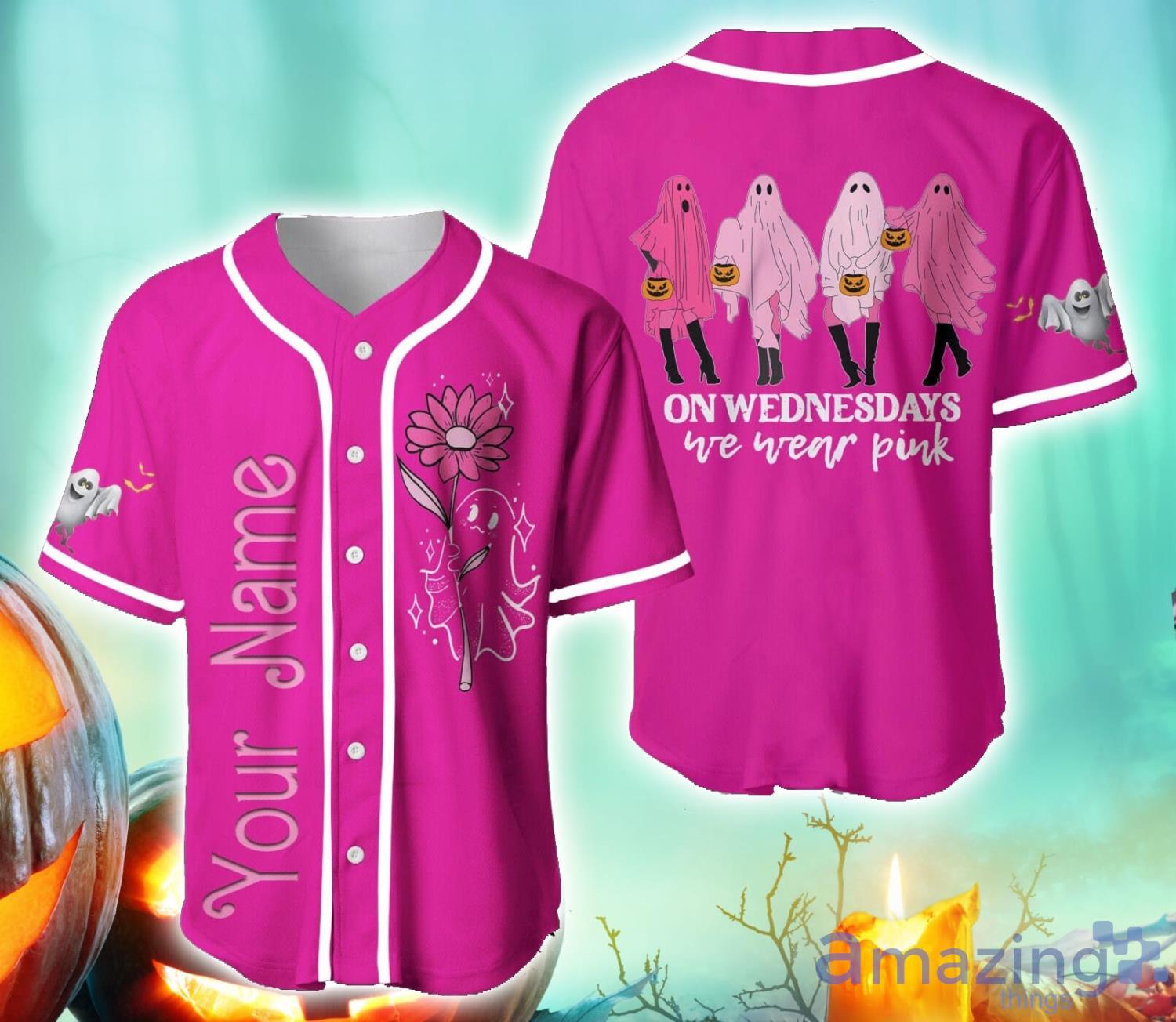 In October We Wear Pink Ghost Custom Name Baseball Jersey Shirt