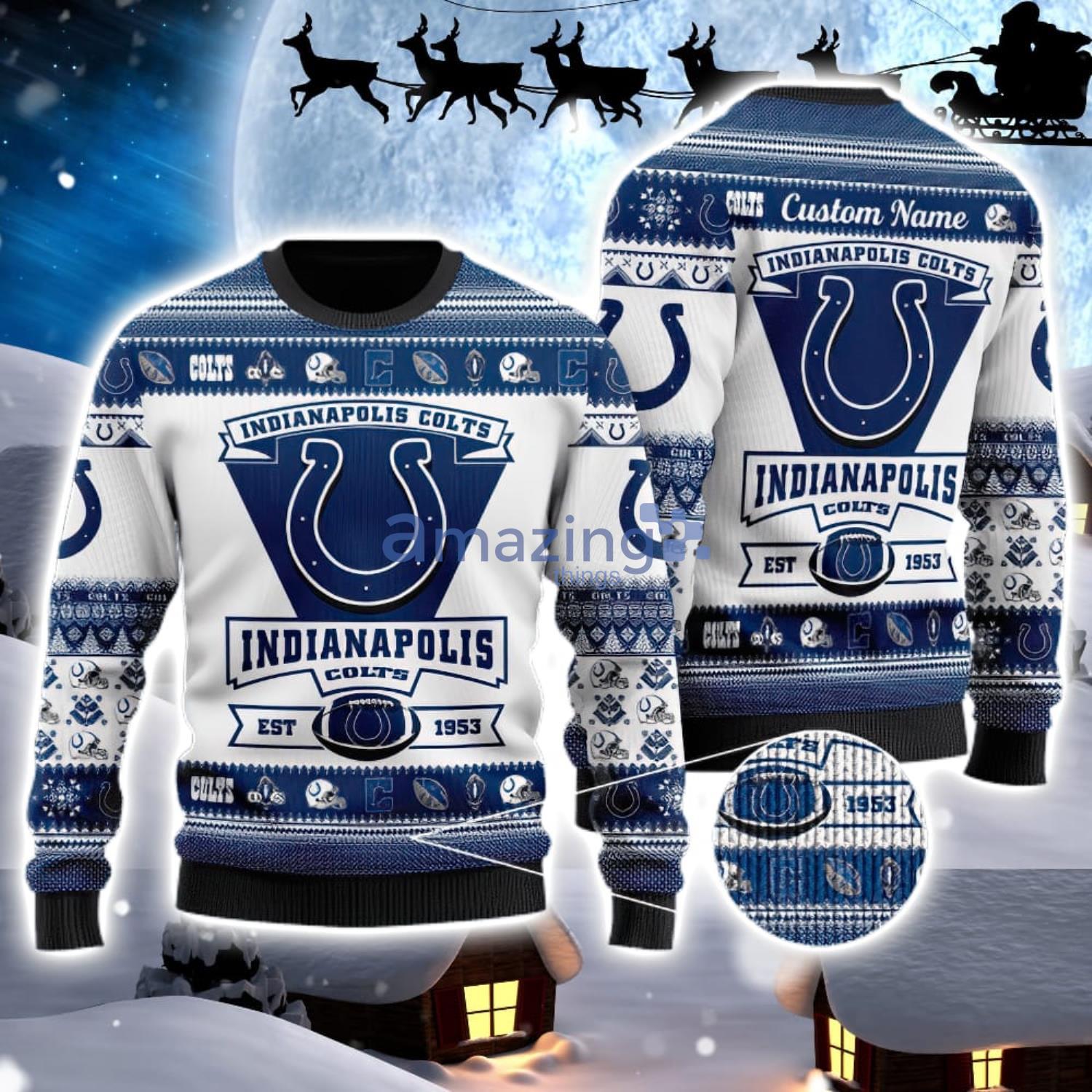 Custom Name Number NFL logo Indianapolis Colts Ugly Christmas Sweater