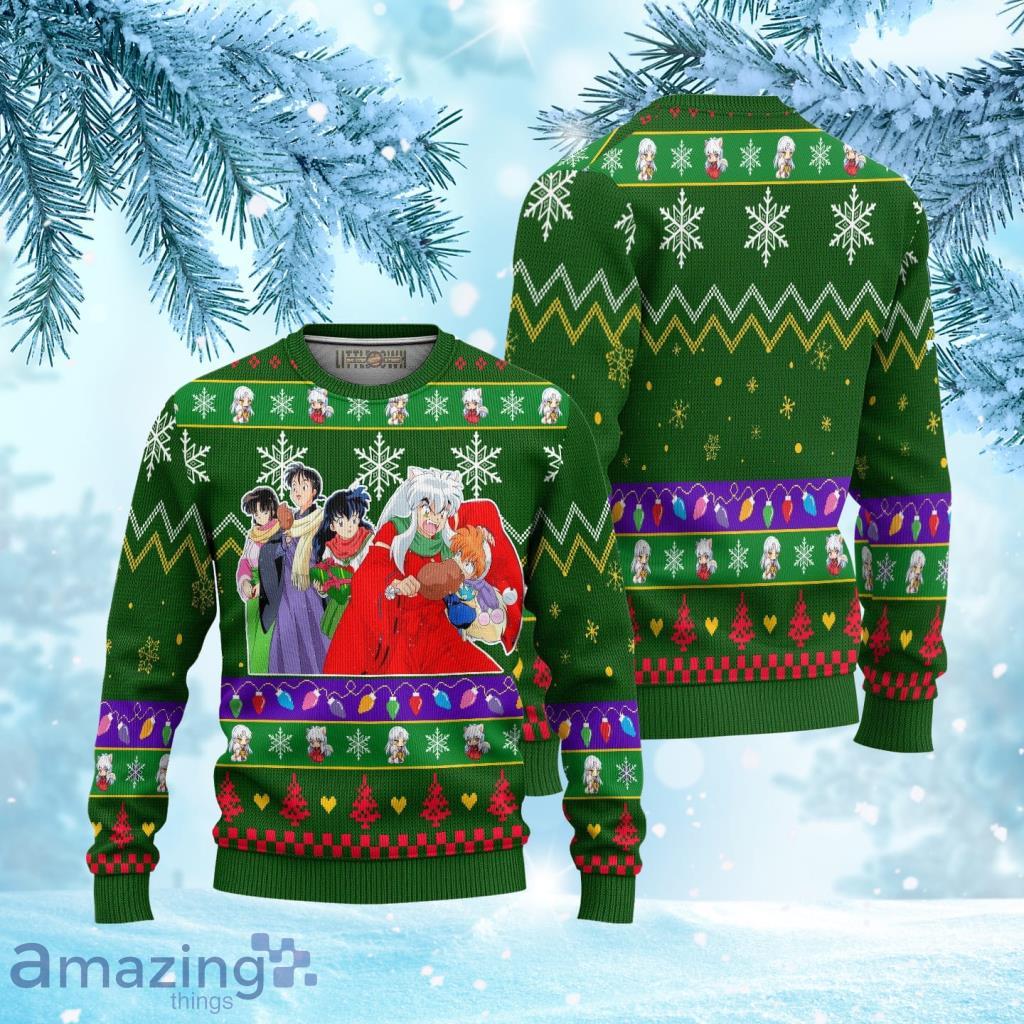 Inuyasha Knitted Ugly Christmas Sweater 3D Green Gift For Big Fans Product Photo 1