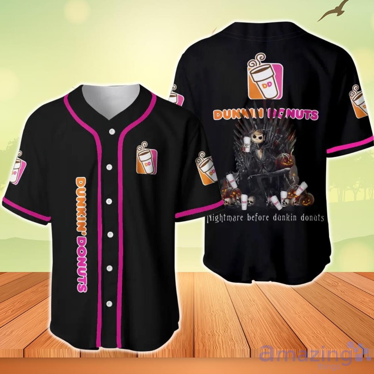 Jack Skellington Nightmare Before Dunkin Donuts Baseball Jersey image Jack Skellington Nightmare Before Dunkin Donuts Baseball Jersey Product Photo 1
