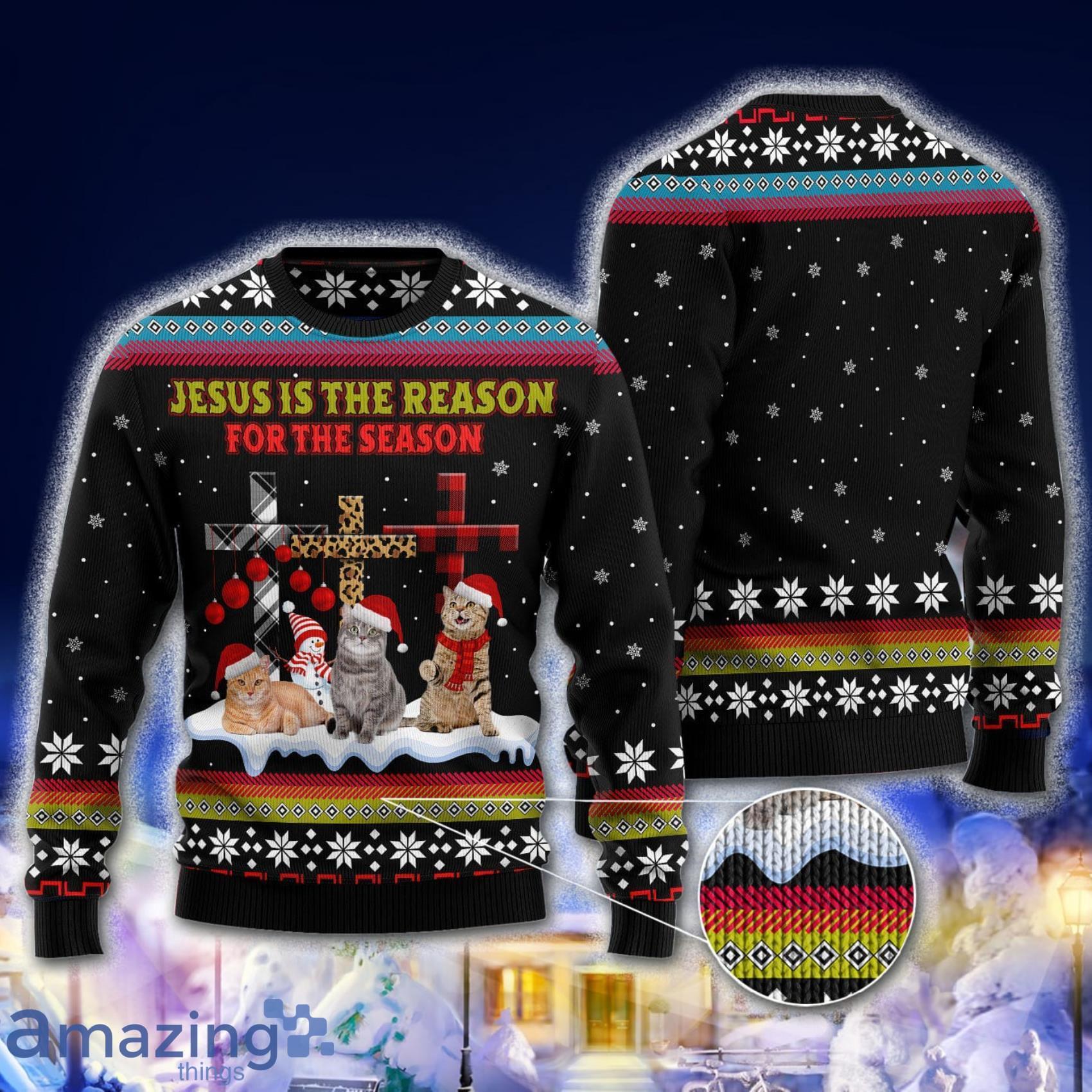 Jesus Is The Reason For The Season Cat Black Christmas 3D Sweater Product Photo 1