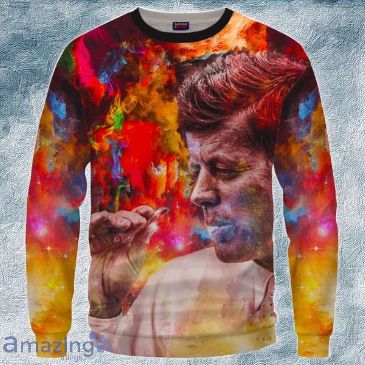 JFK Tribute Smoking Joint Dope Trippy Art Crewneck 3D Sweater Product Photo 1