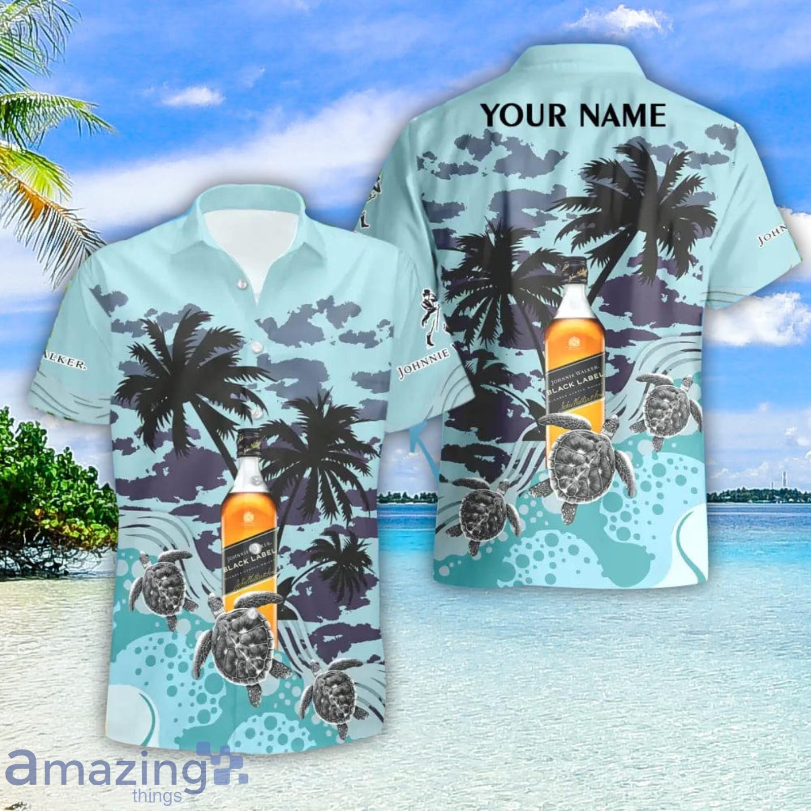 Johnnie Walker Turtles Palm Tree Hawaiian Shirt And Shorts Custom Name Special Summer Gift Product Photo 1
