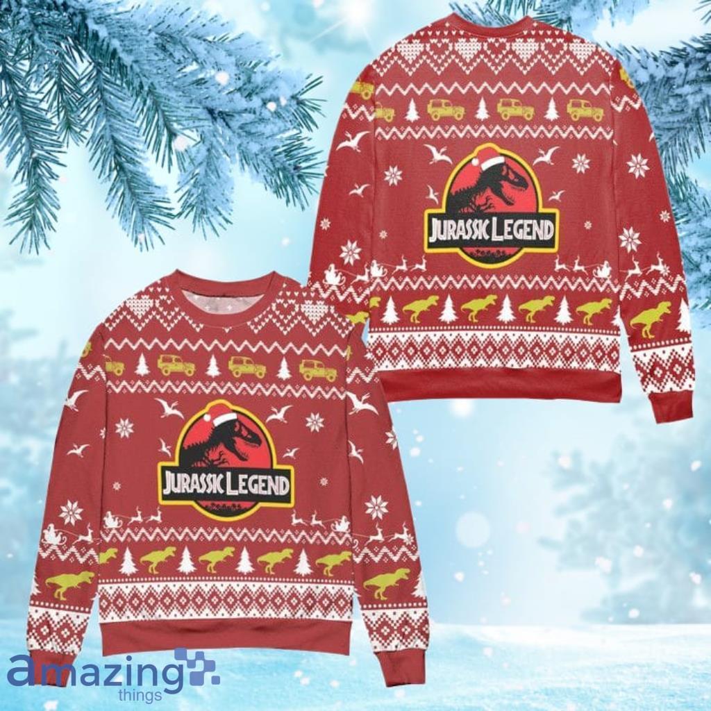 Jurassic Park Legend Dinosaur Pattern Ugly Christmas Sweater - Red Product Photo 1