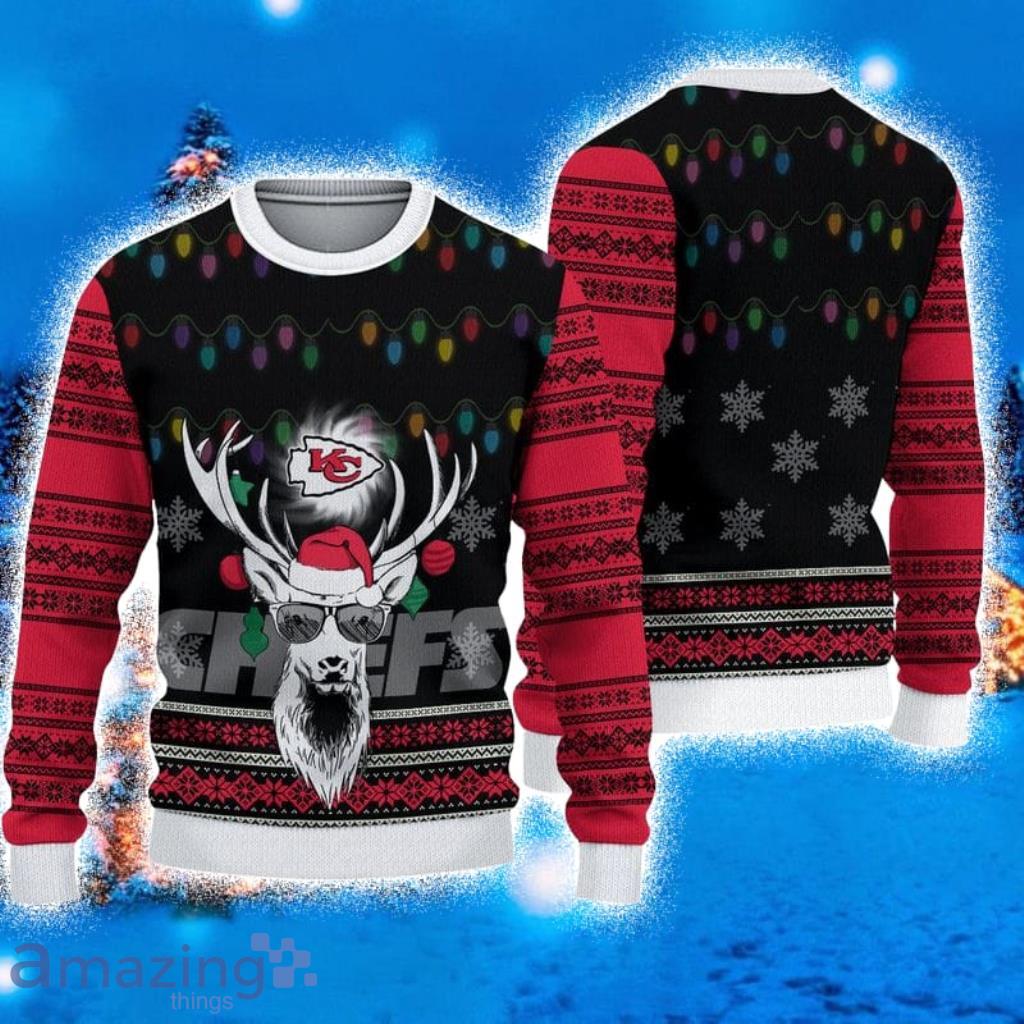 Kansas City Chiefs Christmas Cool Reindeer 3D Ugly Christmas Sweater For  Fans - Banantees