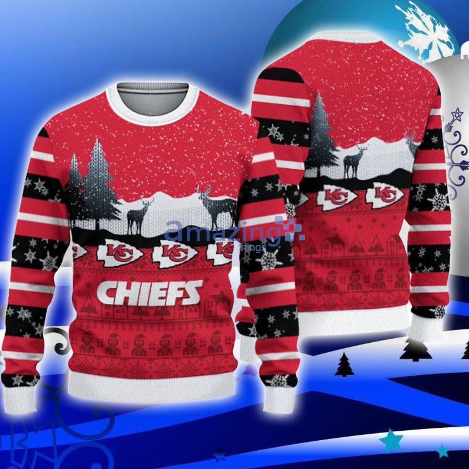 Kansas City Chiefs Logo Sport Team Christmas Reindeers Pattern Ugly  Christmas Sweater