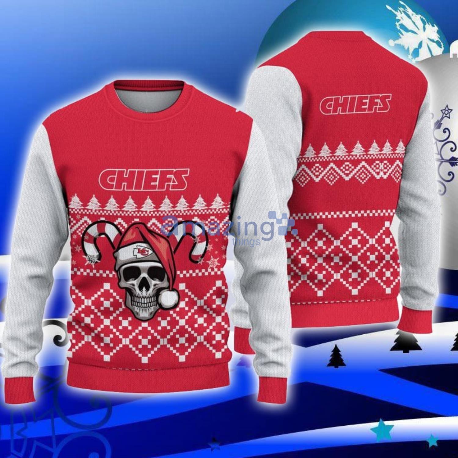 Kansas City Chiefs Skull Candy Cane Pattern Ugly Christmas Sweater