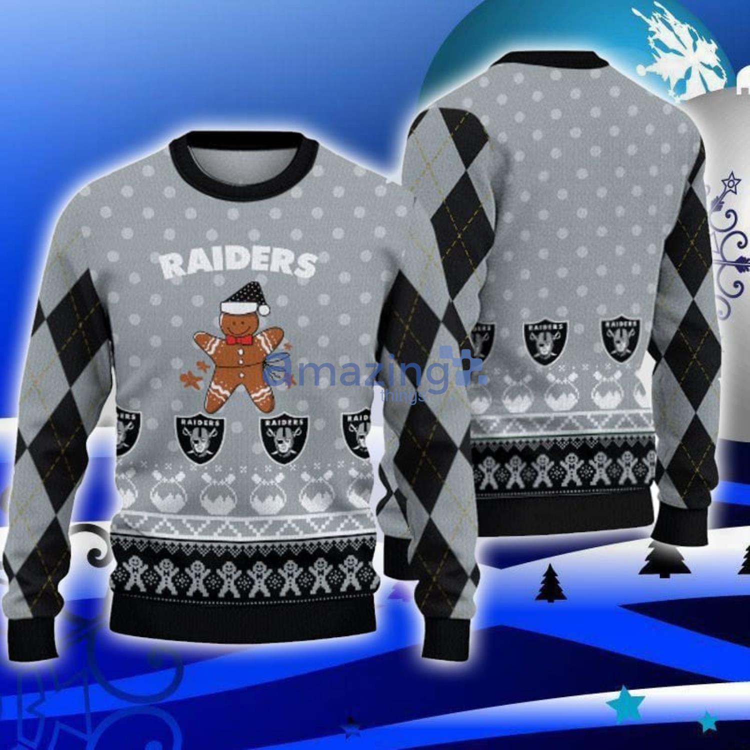 Las Vegas Raiders Christmas Sweater Gingerbread Man Ugly Christmas