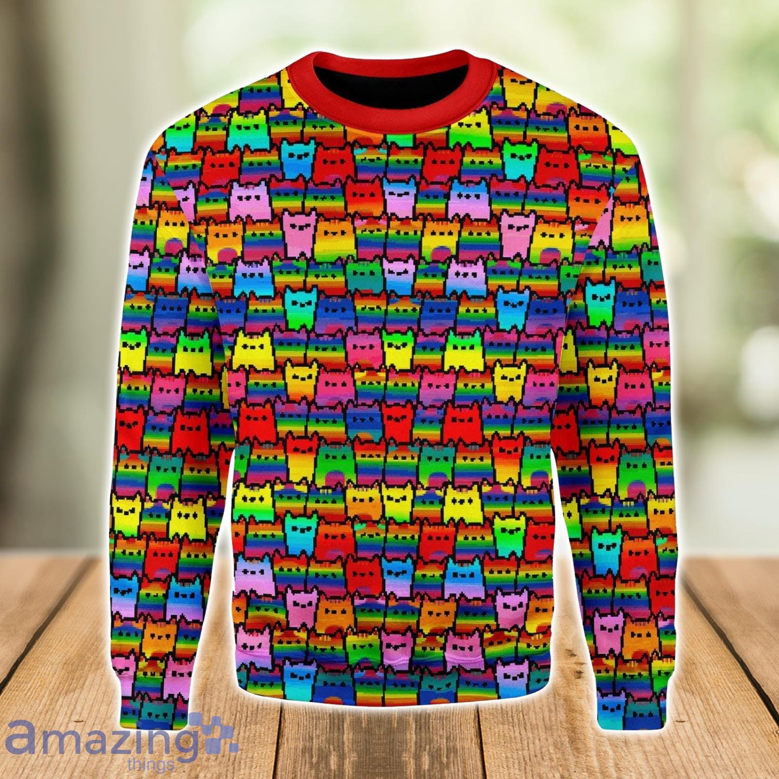 LGBT Flag Cat Ugly Christmas Sweater Xmas Gift Men And Women Christmas Sweater Product Photo 1 LGBT Flag Cat Ugly Christmas Sweater Xmas Gift Men And Women Christmas Sweater Product Photo 1