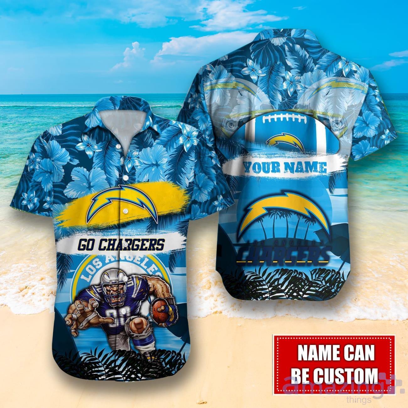 Los Angeles Chargers Hawaiian Shirt NFL Custom Name Sunflowers And