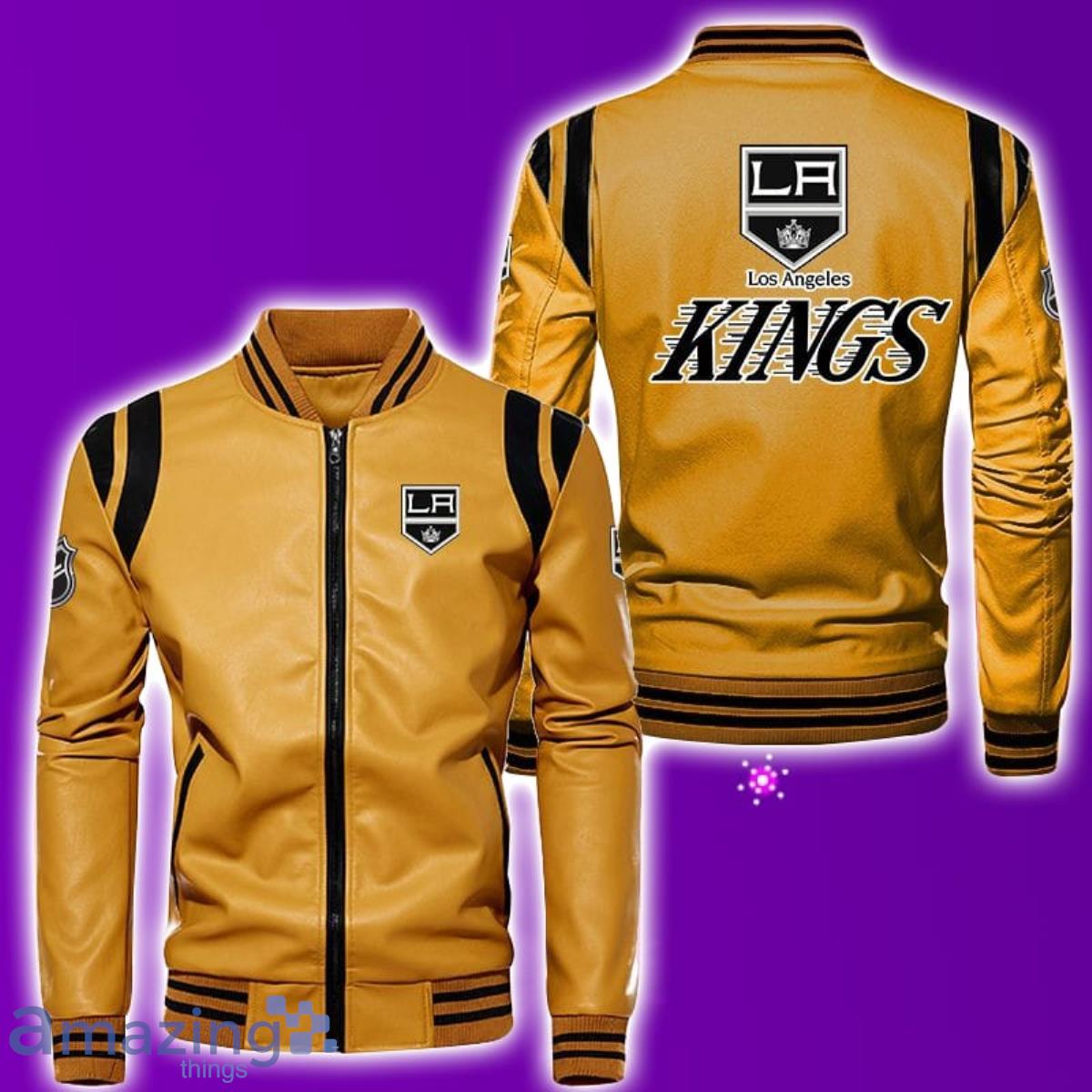 Los Angeles Kings Leather Bomber Jacket Best Gift For Men And Women Fans image Los Angeles Kings Leather Bomber Jacket Best Gift For Men And Women Fans Product Photo 3